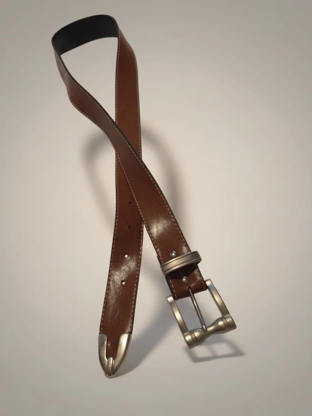 Brown Western Belt with Silver-Tone Buckle